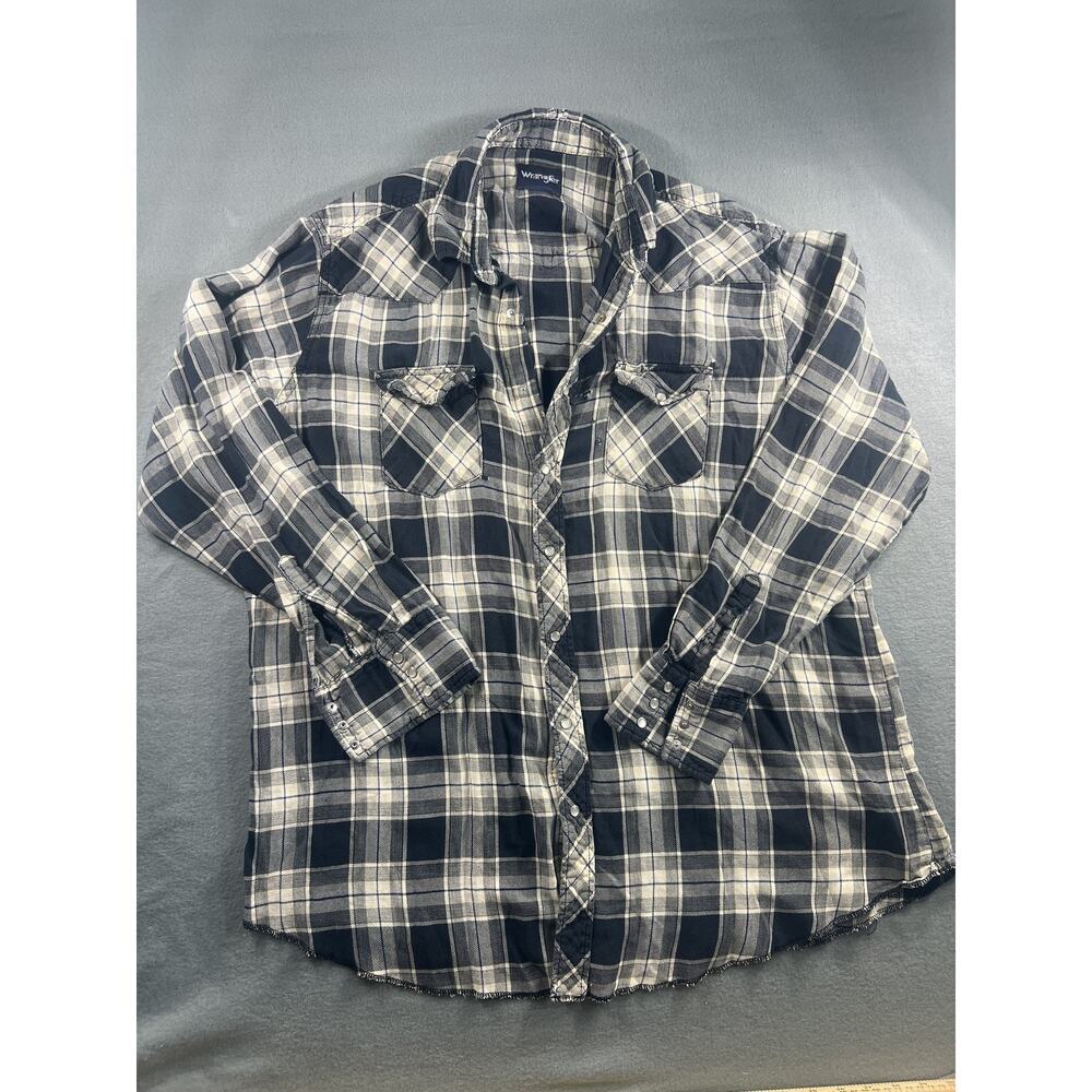 Wrangler Men's Tan & Gray Plaid Flannel Shirt, Long Sleeve, Size XL